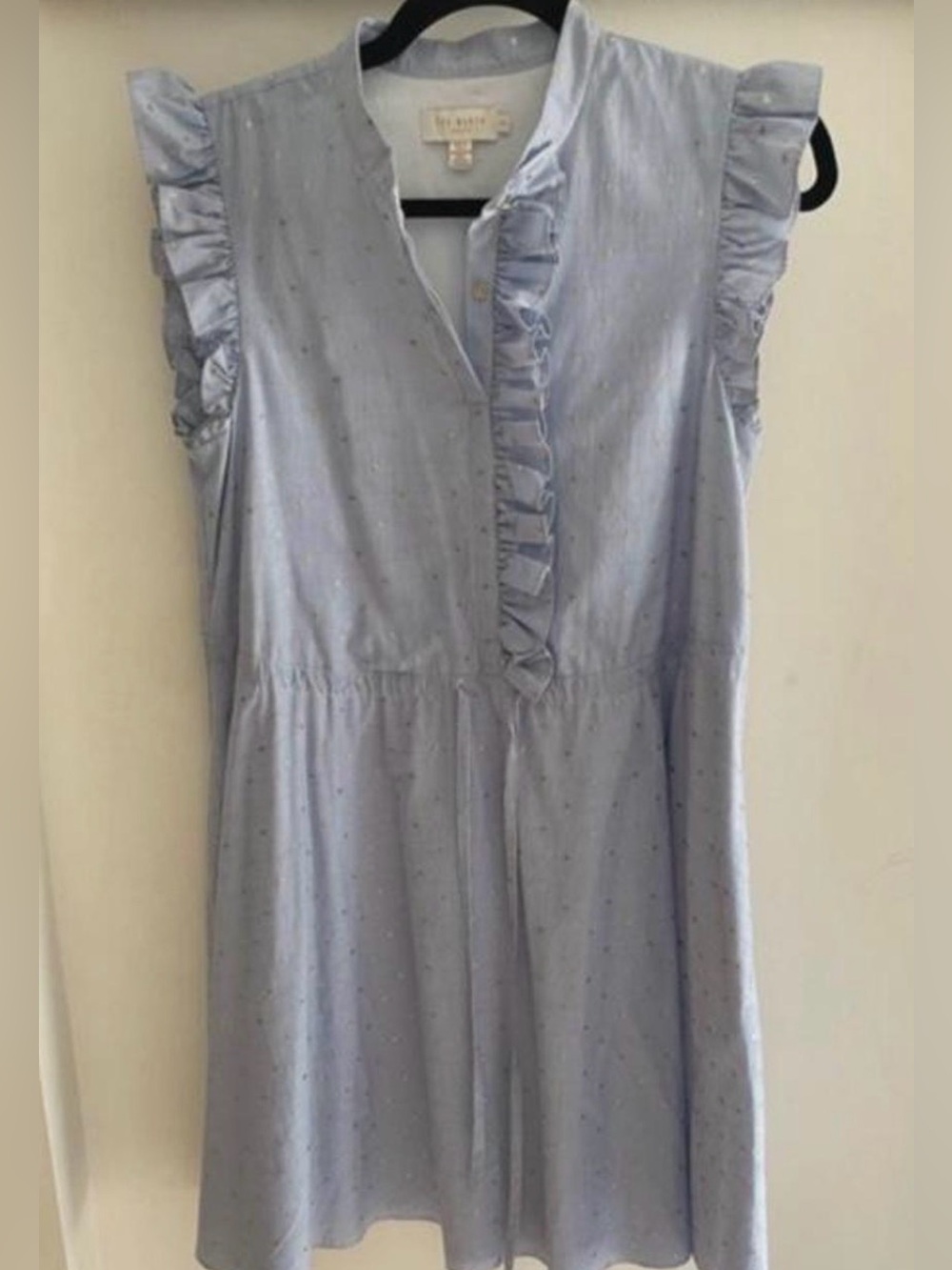 Ted Baker Beyonic Blue Gold Ruffle A-Line Dress, Size 8 - Picture 5 of 15